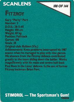 1988 Scanlens VFL #108 Gary Pert Back